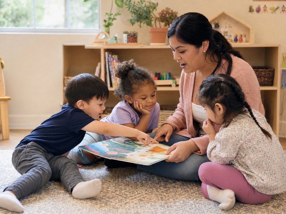 Niños aprendiendo en español e inglés en Eliza's Family Childcare, una guardería bilingüe en casa en San Jose