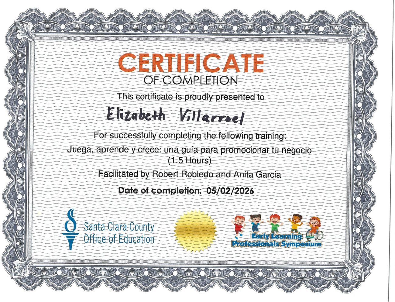 Certificate: Play, Learn and Grow