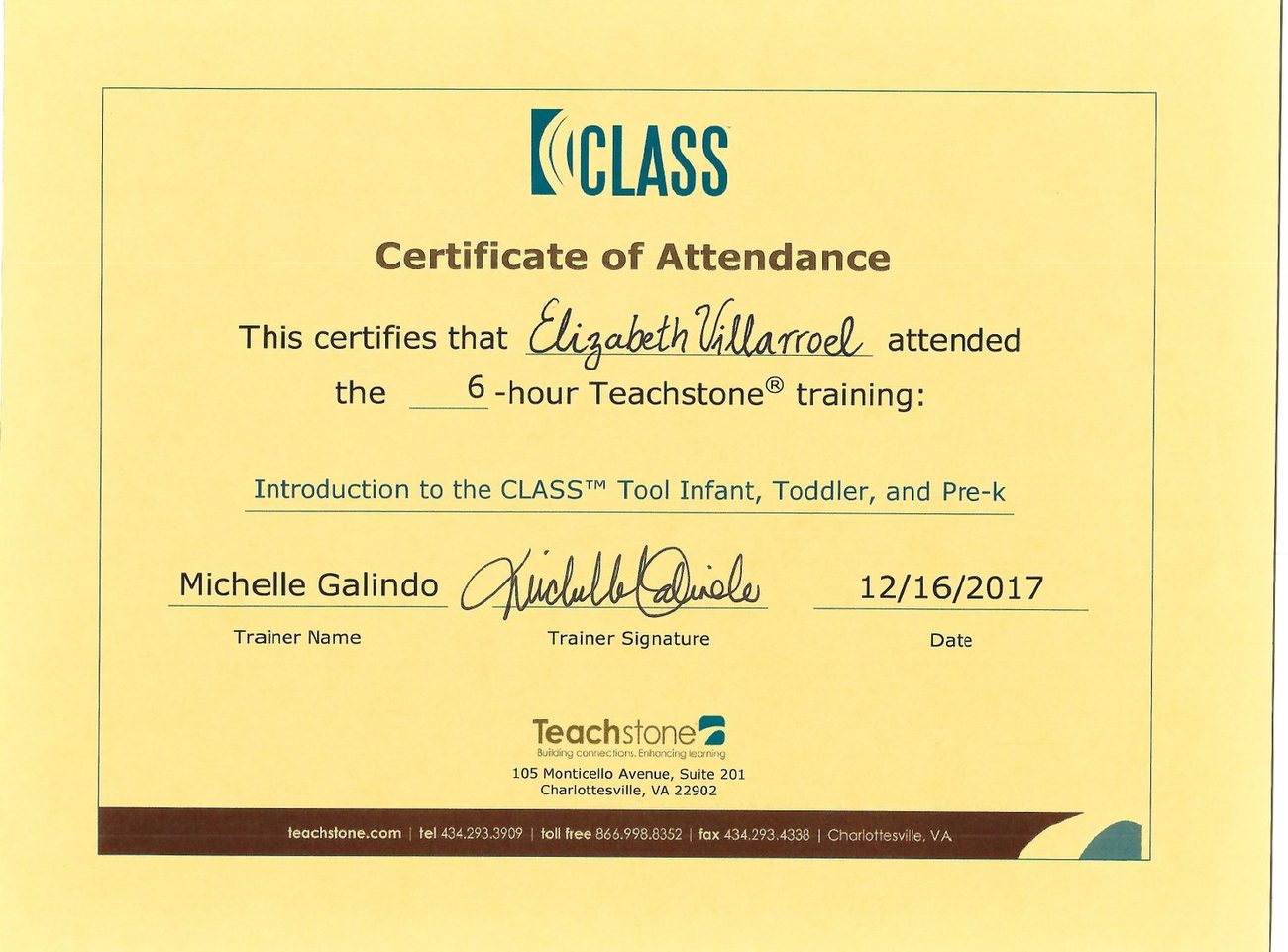 Certificate: CLASS Tool: Infant, Toddler and Pre-K