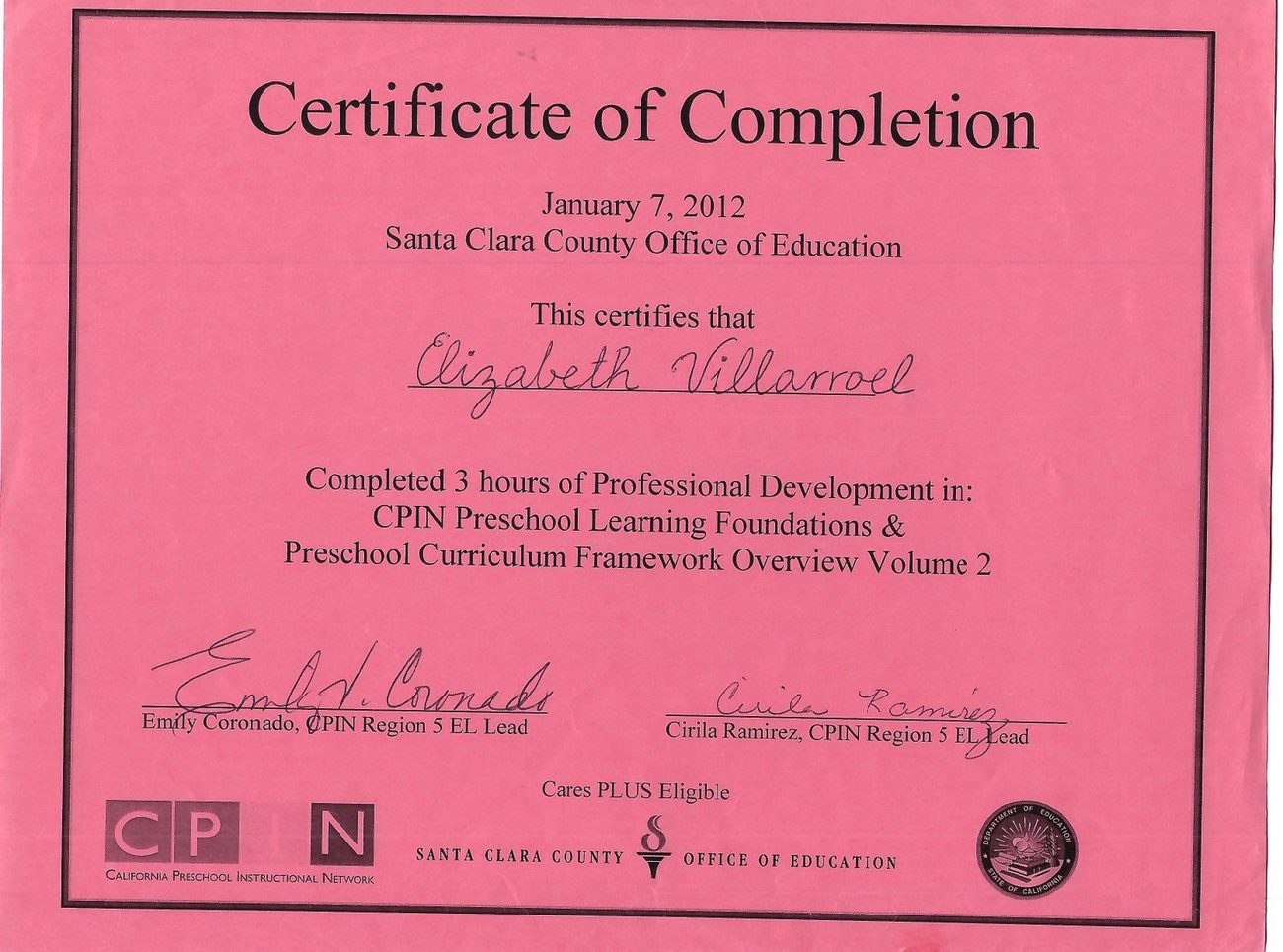 Certificate: Preschool Learning Foundations