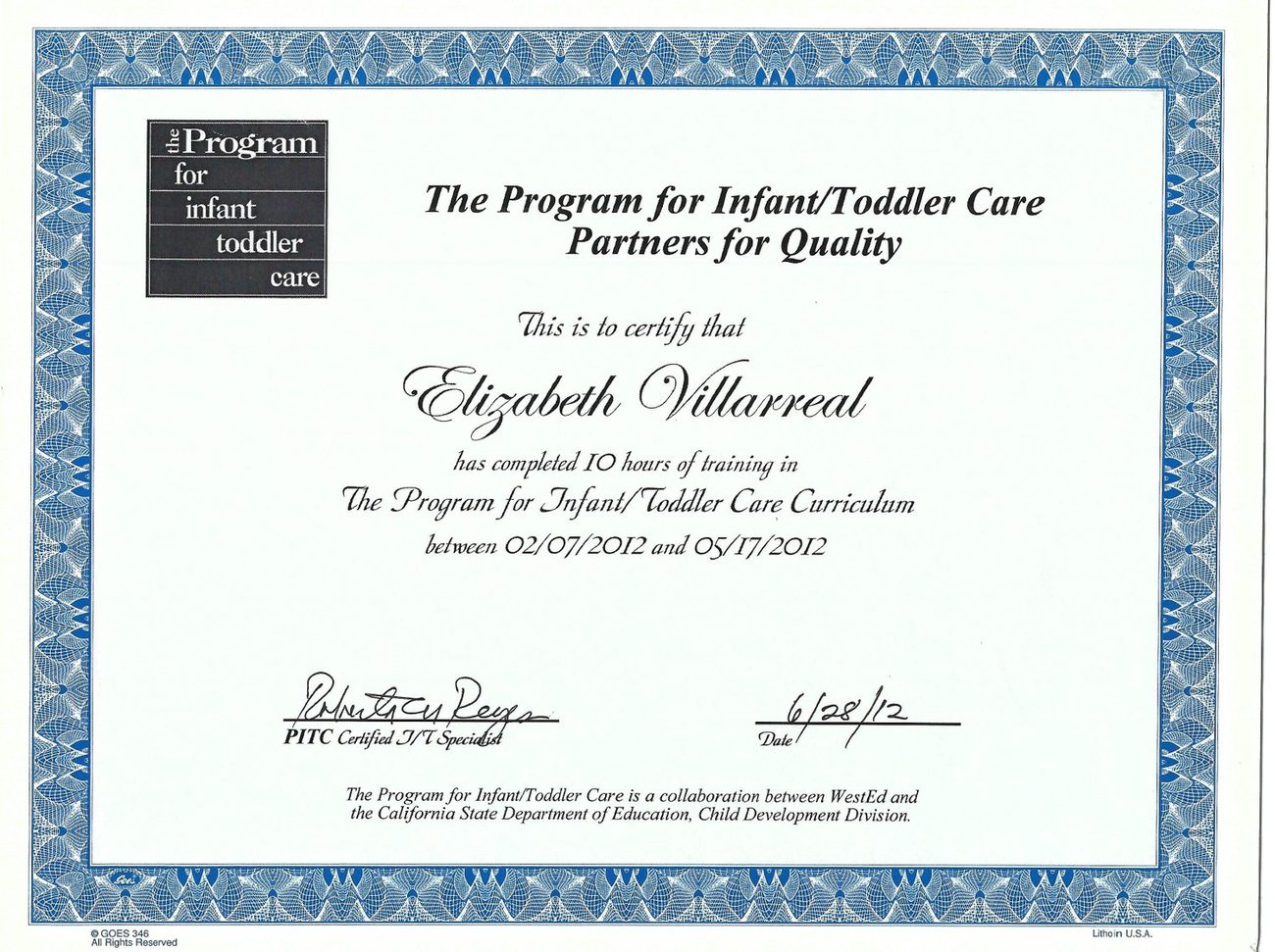 Certificate: Program for Infant/Toddler Care