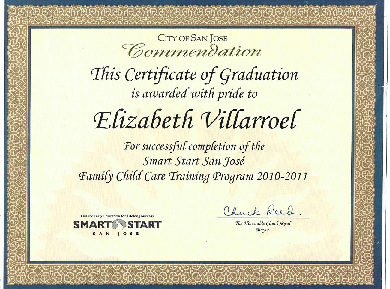 Certificate: Smart Start San Jose, 2010-2011