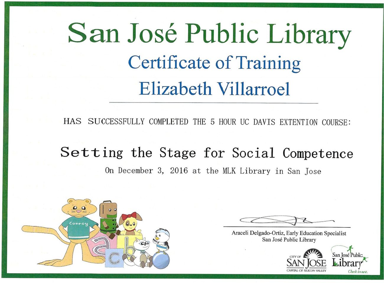 Certificate: Setting the Stage for Social Competence