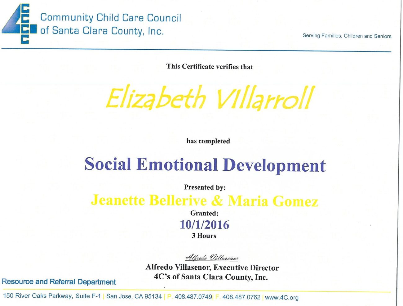 Certificate: Social Emotional Development