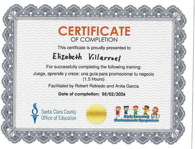 Certificate: Play, Learn and Grow