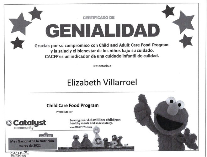 Certificate: Child and Adult Care Food Program