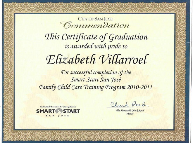 Certificate: Smart Start San Jose, 2010-2011