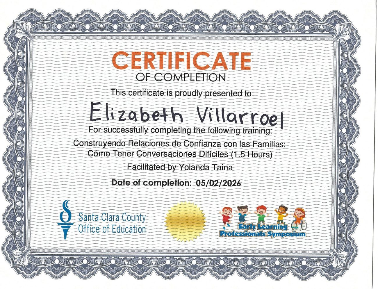 Certificate: Building Trust with Families