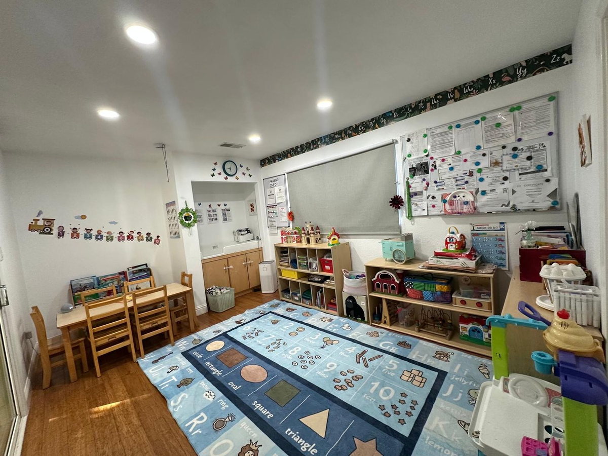 Wide view of our bright, welcoming classroom