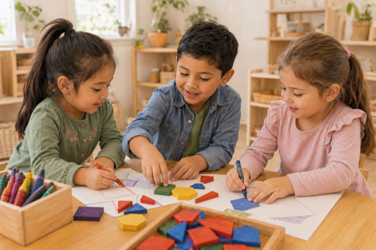Preescolares aprendiendo con figuras en Eliza's Family Childcare